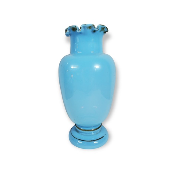 Bristol & Bull Other - Bristol Glass England Opaque Blue Opaline Ruffled Top Art Glass 8" Vase Vintage